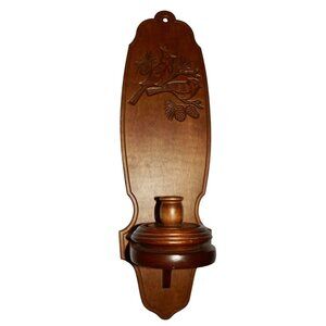 Wooden Wall Sconce Candle Holders 20.5" wood carved Cardinal birds